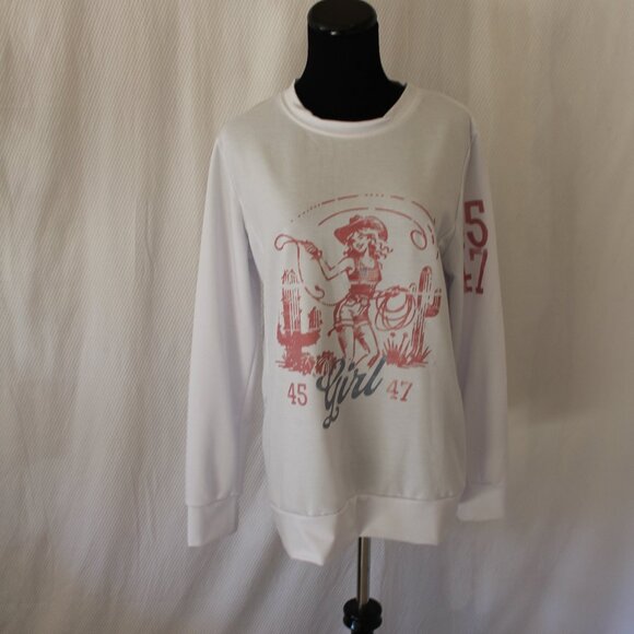 dodside Tops - Retro 45 47 Flag Western Cowboy Girl Cactus Print Sweatshirt Size XL NWOT's